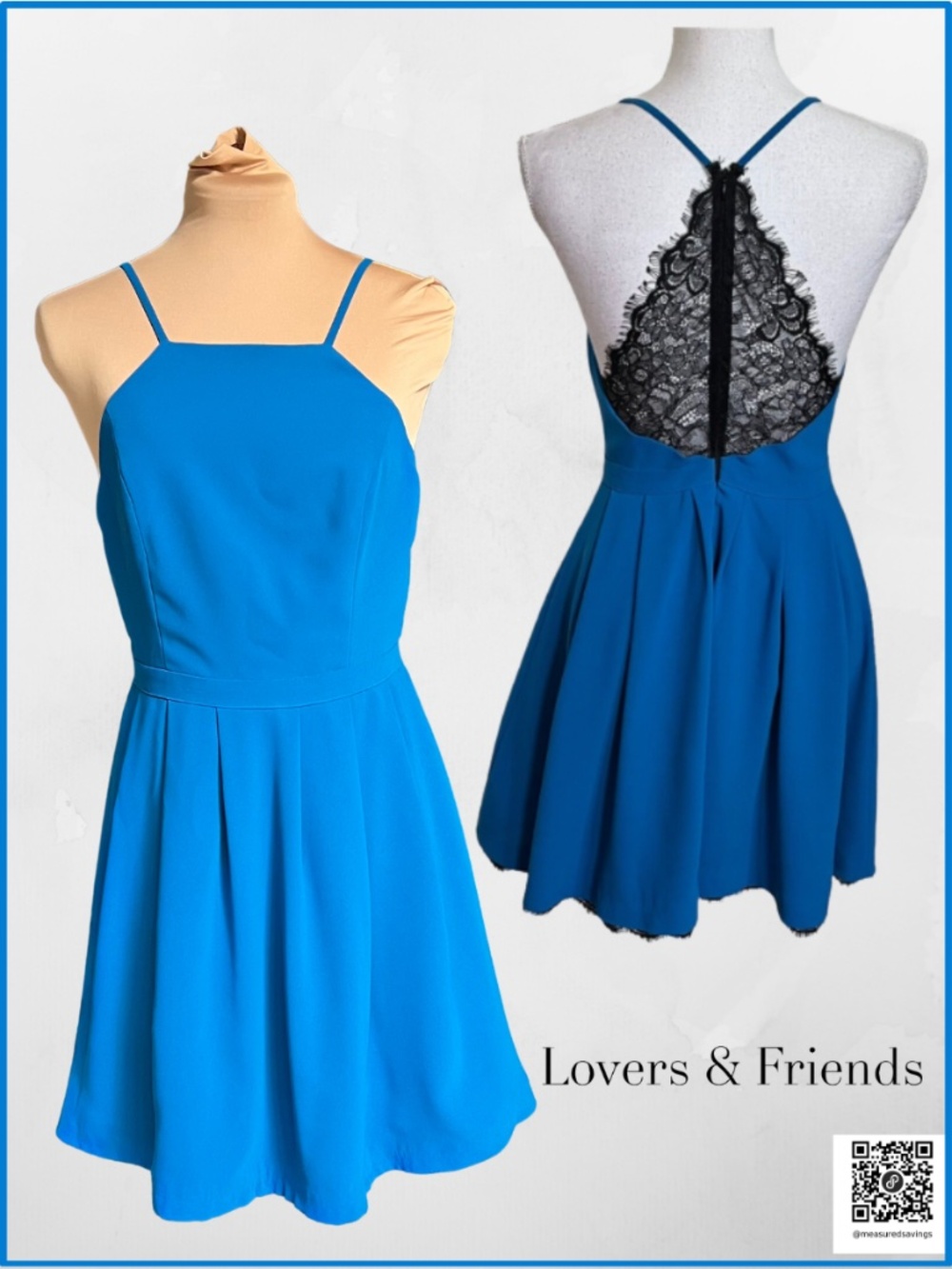 Medium - EUC - Lovers + Friends - Teal Blue Lace Racerback Cocktail Dress